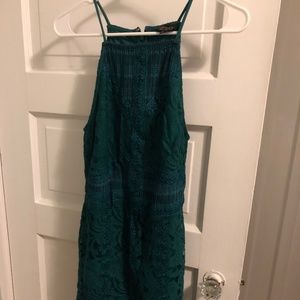 Topshop Green Lace High Neck Dress